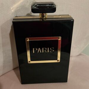 Black and Gold Paris Perfume Bottle Crossbody Purse